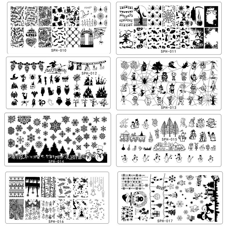 1db MF Festival körömlemez 6*12cm Halloween és karácsonyi bélyegző lemezek barkácsbélyegző lakk stencil körmökhöz manikűr sablon &G102