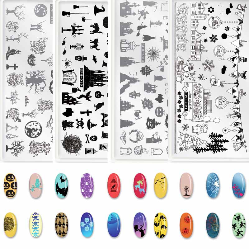 1db MF Festival körömlemez 6*12cm Halloween és karácsonyi bélyegző lemezek barkácsbélyegző lakk stencil körmökhöz manikűr sablon &G102