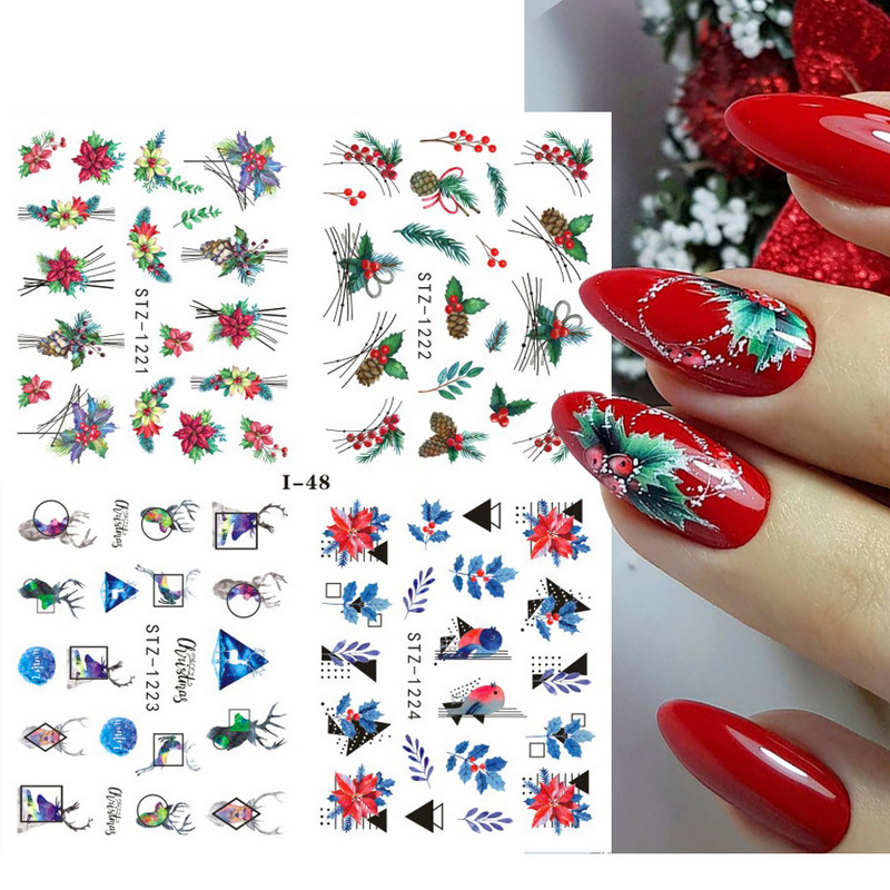 4db Víz matricák körömmatricák karácsonyra virágok levél hóember pingvin hópelyhek újévi körömdíszítő csúszkák dekoráció TRI49