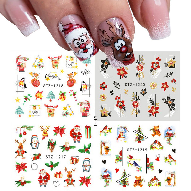 4db Víz matricák körömmatricák karácsonyra virágok levél hóember pingvin hópelyhek újévi körömdíszítő csúszkák dekoráció TRI49