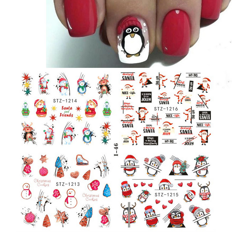 4db Víz matricák körömmatricák karácsonyra virágok levél hóember pingvin hópelyhek újévi körömdíszítő csúszkák dekoráció TRI49
