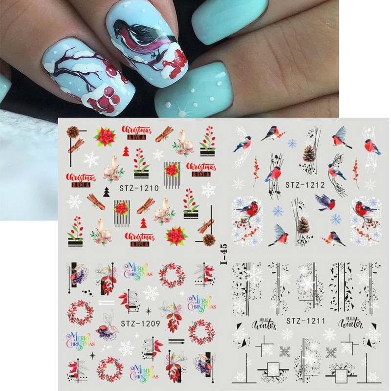 4db Víz matricák körömmatricák karácsonyra virágok levél hóember pingvin hópelyhek újévi körömdíszítő csúszkák dekoráció TRI49
