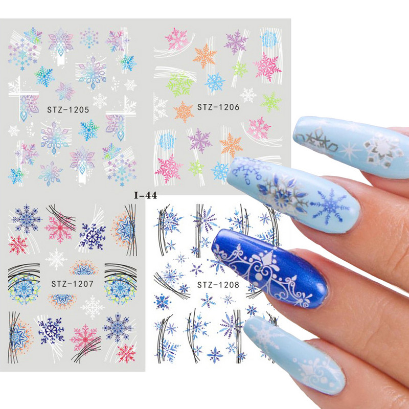 4db Víz matricák körömmatricák karácsonyra virágok levél hóember pingvin hópelyhek újévi körömdíszítő csúszkák dekoráció TRI49
