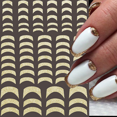 Златни френски връхчета за стикер за нокти 3D блестящи райета Nail Art Светлоотразителни бляскави стикери Зимен маникюр Декорация BEH-244