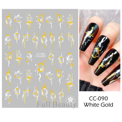 Arany francia tippek körömmatricához 3D csillogó csíkos körömdísz fényvisszaverő csillogó matricák téli manikűr dekoráció BEH-244