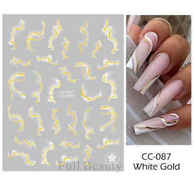 Arany francia tippek körömmatricához 3D csillogó csíkos körömdísz fényvisszaverő csillogó matricák téli manikűr dekoráció BEH-244