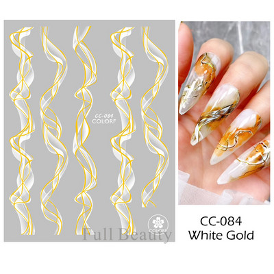 Arany francia tippek körömmatricához 3D csillogó csíkos körömdísz fényvisszaverő csillogó matricák téli manikűr dekoráció BEH-244