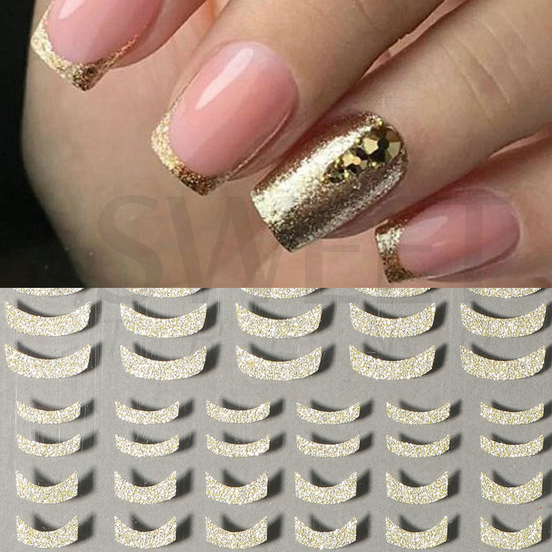 Arany francia tippek körömmatricához 3D csillogó csíkos körömdísz fényvisszaverő csillogó matricák téli manikűr dekoráció BEH-244