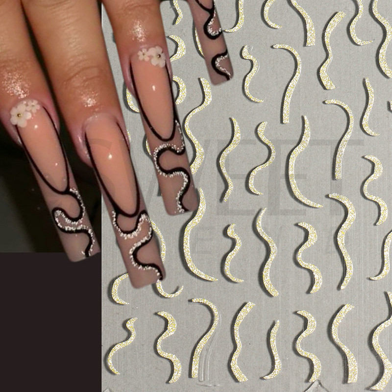 Arany francia tippek körömmatricához 3D csillogó csíkos körömdísz fényvisszaverő csillogó matricák téli manikűr dekoráció BEH-244