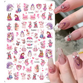 3D nyuszi körömmatricák aranyos rajzfilm nyúl csúszkák Boldog húsvéti ünnepeket virág újévi matricák körmökhöz manikűr körömdíszítés