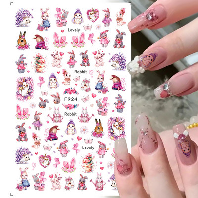 3D nyuszi körömmatricák aranyos rajzfilm nyúl csúszkák Boldog húsvéti ünnepeket virág újévi matricák körmökhöz manikűr körömdíszítés