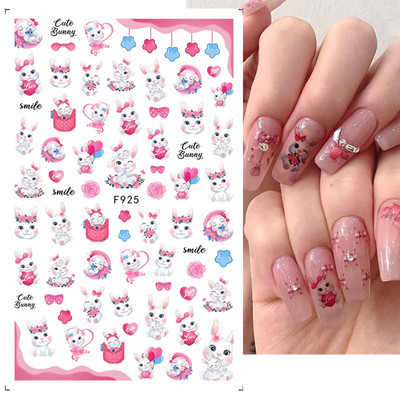 3D nyuszi körömmatricák aranyos rajzfilm nyúl csúszkák Boldog húsvéti ünnepeket virág újévi matricák körmökhöz manikűr körömdíszítés