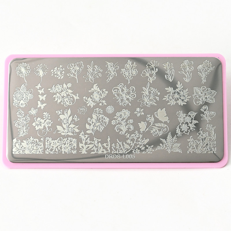 12*6 cm-es levelek virág csíkos bélyegzőlemez absztrakt női arc pillangó köröm bélyegzősablonok levél virágos nyomósablon