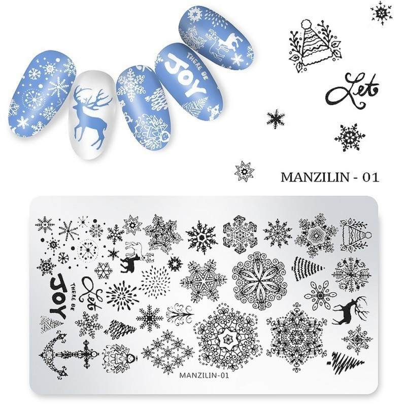 1 db Nail Art bélyegző Tenplate Snowflake Rénszarvas Karácsonyi minták Sablonok 12x6cm Téli Kép Nail Art bélyegzőlapok