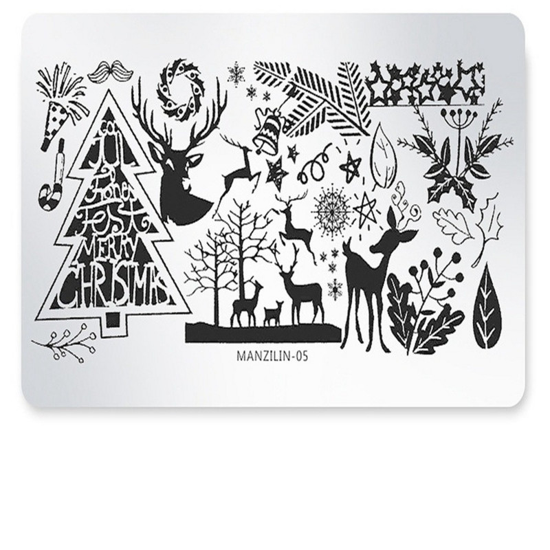 1 db Nail Art bélyegző Tenplate Snowflake Rénszarvas Karácsonyi minták Sablonok 12x6cm Téli Kép Nail Art bélyegzőlapok