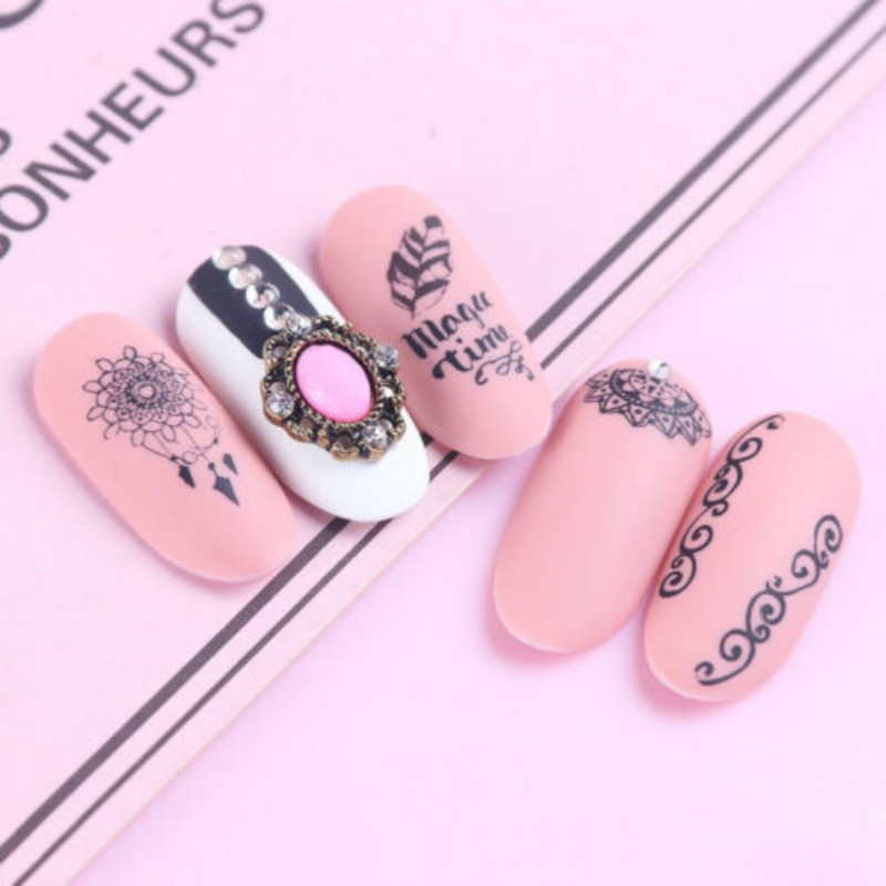 Körömmatrica művészeti nyomat csipke virág macska geometriai állat köröm design sablon lakk bélyegző barkács köröm bélyegző lemez