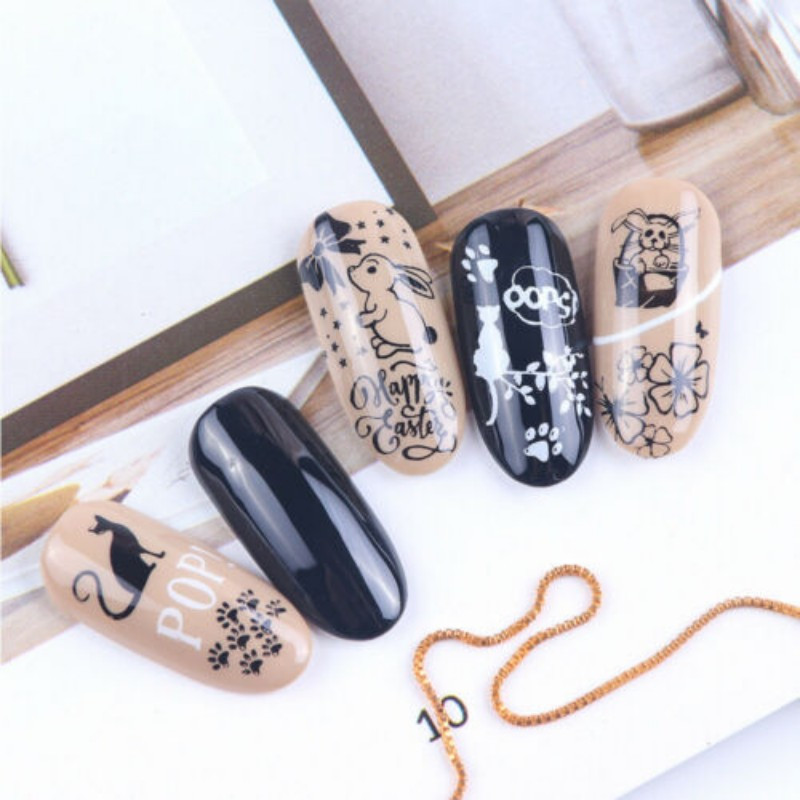 Körömmatrica művészeti nyomat csipke virág macska geometriai állat köröm design sablon lakk bélyegző barkács köröm bélyegző lemez