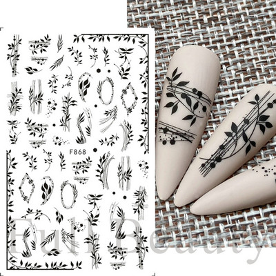 3D csipke geometria köröm matrica fehér fekete vonal virágok levelek matricák elegáns francia stílusú csúszkák körömdíszítések LAF867
