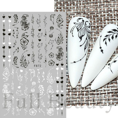 3D csipke geometria köröm matrica fehér fekete vonal virágok levelek matricák elegáns francia stílusú csúszkák körömdíszítések LAF867