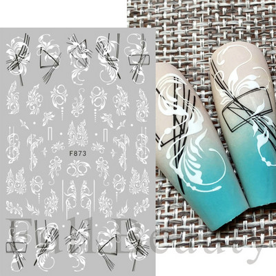 3D csipke geometria köröm matrica fehér fekete vonal virágok levelek matricák elegáns francia stílusú csúszkák körömdíszítések LAF867