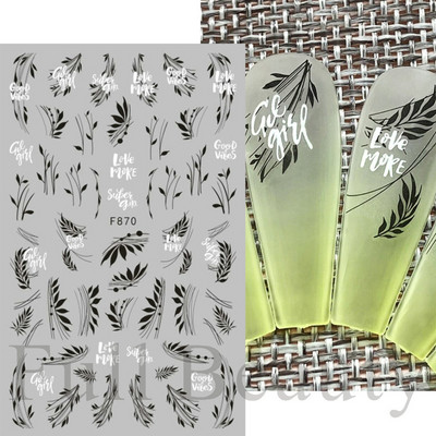 3D csipke geometria köröm matrica fehér fekete vonal virágok levelek matricák elegáns francia stílusú csúszkák körömdíszítések LAF867