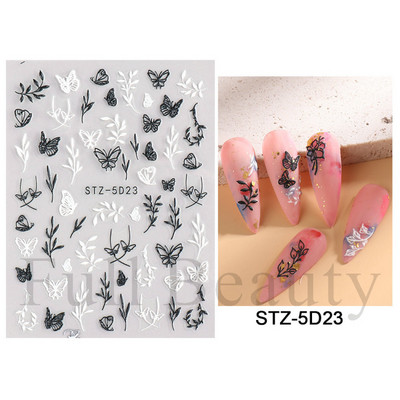 3D csipke geometria köröm matrica fehér fekete vonal virágok levelek matricák elegáns francia stílusú csúszkák körömdíszítések LAF867
