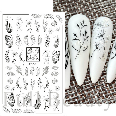 3D csipke geometria köröm matrica fehér fekete vonal virágok levelek matricák elegáns francia stílusú csúszkák körömdíszítések LAF867