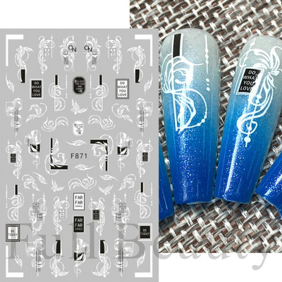 3D csipke geometria köröm matrica fehér fekete vonal virágok levelek matricák elegáns francia stílusú csúszkák körömdíszítések LAF867