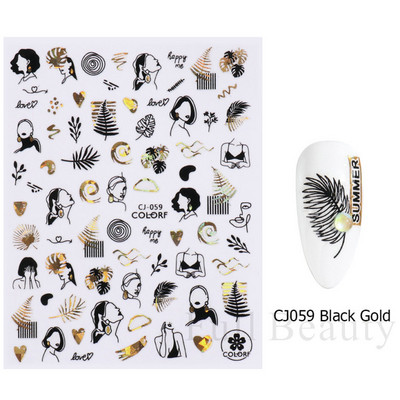 3D csipke geometria köröm matrica fehér fekete vonal virágok levelek matricák elegáns francia stílusú csúszkák körömdíszítések LAF867