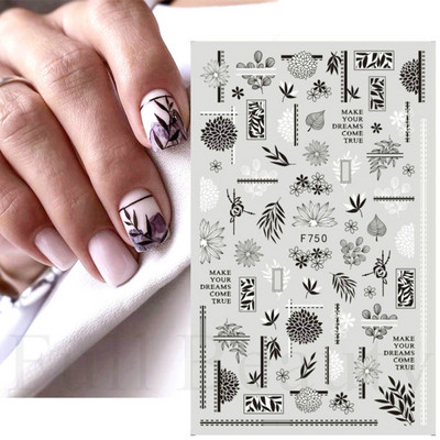 3D csipke geometria köröm matrica fehér fekete vonal virágok levelek matricák elegáns francia stílusú csúszkák körömdíszítések LAF867