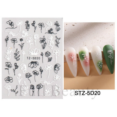 3D csipke geometria köröm matrica fehér fekete vonal virágok levelek matricák elegáns francia stílusú csúszkák körömdíszítések LAF867