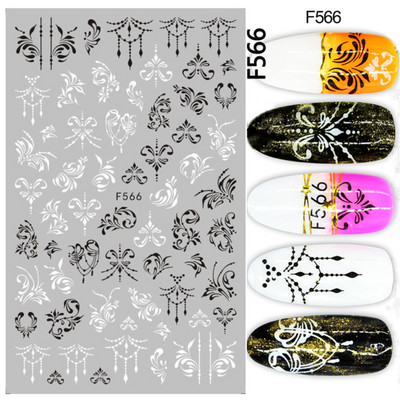 3D csipke geometria köröm matrica fehér fekete vonal virágok levelek matricák elegáns francia stílusú csúszkák körömdíszítések LAF867