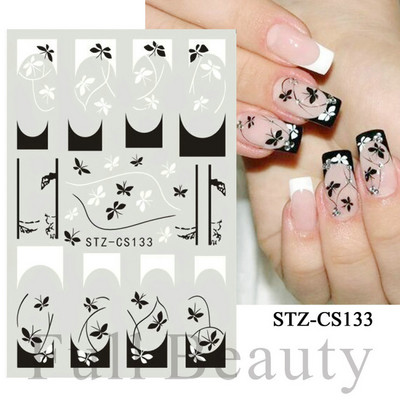 3D csipke geometria köröm matrica fehér fekete vonal virágok levelek matricák elegáns francia stílusú csúszkák körömdíszítések LAF867