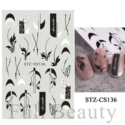 3D csipke geometria köröm matrica fehér fekete vonal virágok levelek matricák elegáns francia stílusú csúszkák körömdíszítések LAF867
