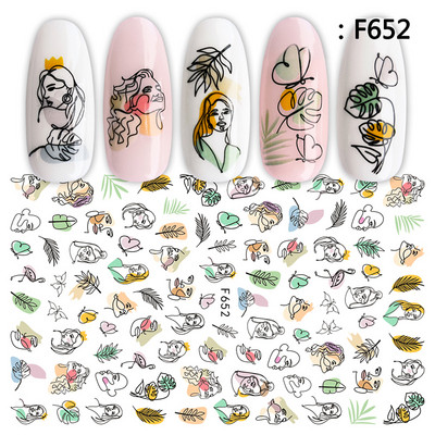 3D csipke geometria köröm matrica fehér fekete vonal virágok levelek matricák elegáns francia stílusú csúszkák körömdíszítések LAF867