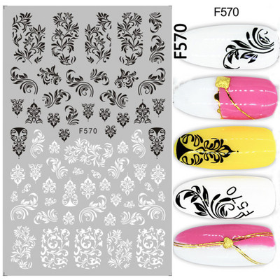 3D csipke geometria köröm matrica fehér fekete vonal virágok levelek matricák elegáns francia stílusú csúszkák körömdíszítések LAF867