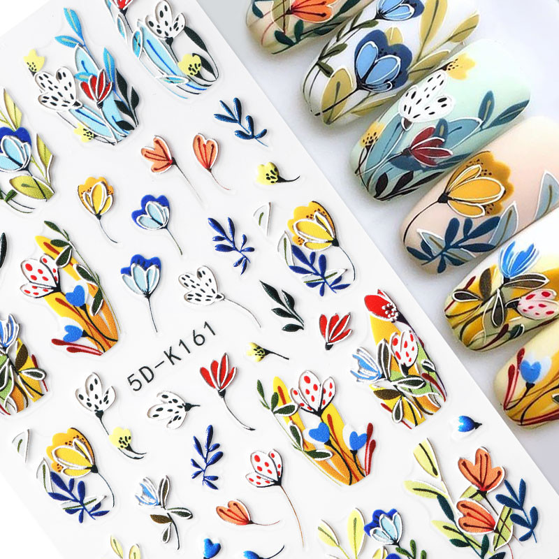 5D dombornyomott virágos körömmatrica pillangó dizájn transzfer matricák csúszkák dekoráció barkácsolás körömdíszítés manikűr kiegészítők