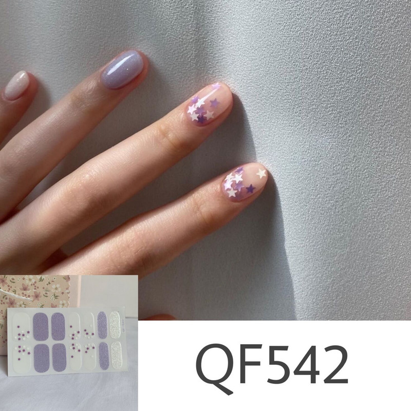 1db Vegyes színek Beauty Nail Art Tippek Új QF sorozat Körömmatricák Fényes Full Cover Back Ragasztó Vízálló körömdíszítő manikűr