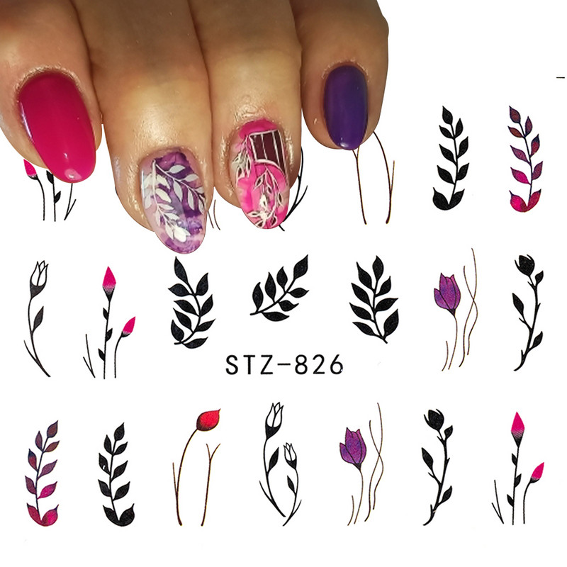 1 PC Gėlių lapų medžio nagų lipdukai Gyvūnų drugelių tatuiruotės vandens pernešimo slankiklio lipdukas Manikiūro nagų dailės dekoravimo vasaros patarimai