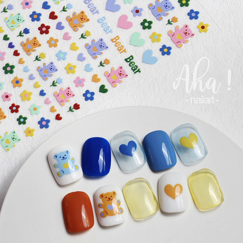 1 lap Lovely Bear Nail Art matrica 3D Kawaii Cartoon Bear Back Ragasztómatrica Dísz koreai barkácsolás Aranyos manikűr csúszka dekorációk