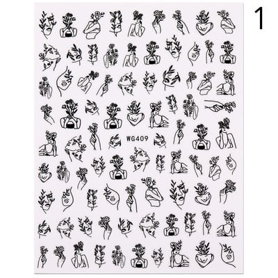 Geometrikus vonalak virágok levelek 3D köröm matrica figura nő arc minta különleges öntapadó köröm matricák manikűr csúszkák