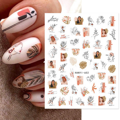 Geometrikus vonalak virágok levelek 3D köröm matrica figura nő arc minta különleges öntapadó köröm matricák manikűr csúszkák