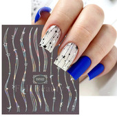 3D Holografikus Ezüst Hullám Vonalak Körömmatrica Dekor Lézercsillag Hold Szív Ragasztó Csúsztatók Fémgeometria csíkos manikűr TH182