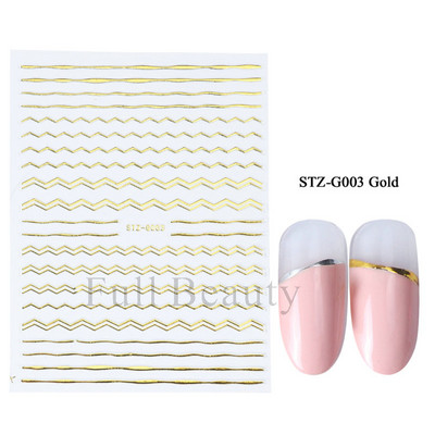 3D Holografikus Ezüst Hullám Vonalak Körömmatrica Dekor Lézercsillag Hold Szív Ragasztó Csúsztatók Fémgeometria csíkos manikűr TH182