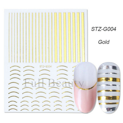 3D Holografikus Ezüst Hullám Vonalak Körömmatrica Dekor Lézercsillag Hold Szív Ragasztó Csúsztatók Fémgeometria csíkos manikűr TH182