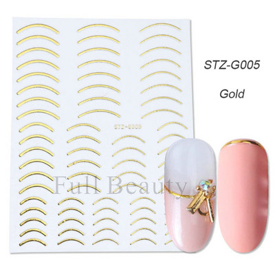 3D Holografikus Ezüst Hullám Vonalak Körömmatrica Dekor Lézercsillag Hold Szív Ragasztó Csúsztatók Fémgeometria csíkos manikűr TH182
