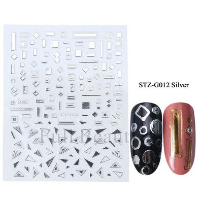 3D Holografikus Ezüst Hullám Vonalak Körömmatrica Dekor Lézercsillag Hold Szív Ragasztó Csúsztatók Fémgeometria csíkos manikűr TH182