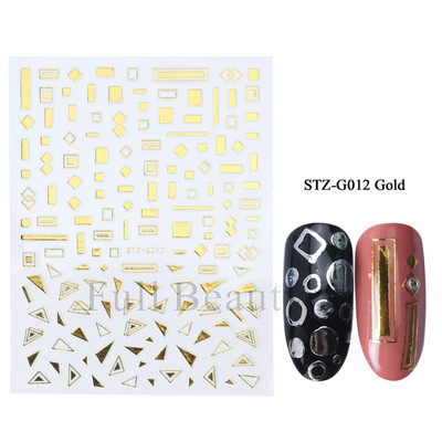 3D Holografikus Ezüst Hullám Vonalak Körömmatrica Dekor Lézercsillag Hold Szív Ragasztó Csúsztatók Fémgeometria csíkos manikűr TH182