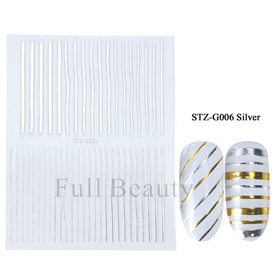 3D Holografikus Ezüst Hullám Vonalak Körömmatrica Dekor Lézercsillag Hold Szív Ragasztó Csúsztatók Fémgeometria csíkos manikűr TH182