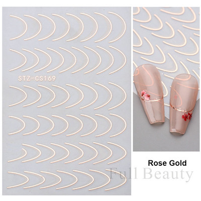 3D Holografikus Ezüst Hullám Vonalak Körömmatrica Dekor Lézercsillag Hold Szív Ragasztó Csúsztatók Fémgeometria csíkos manikűr TH182